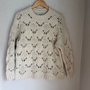 American Eagle Outfitters Women's Wool Blend Cream Open-Knit Crewneck Sweater S